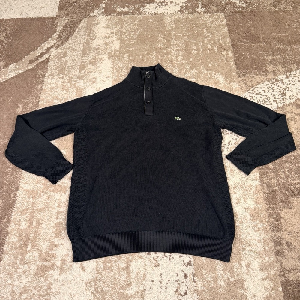 Lacoste 1/4 Zip Pullover Mens XL Black Sweatshirt Embroidered Crocodile Preppy